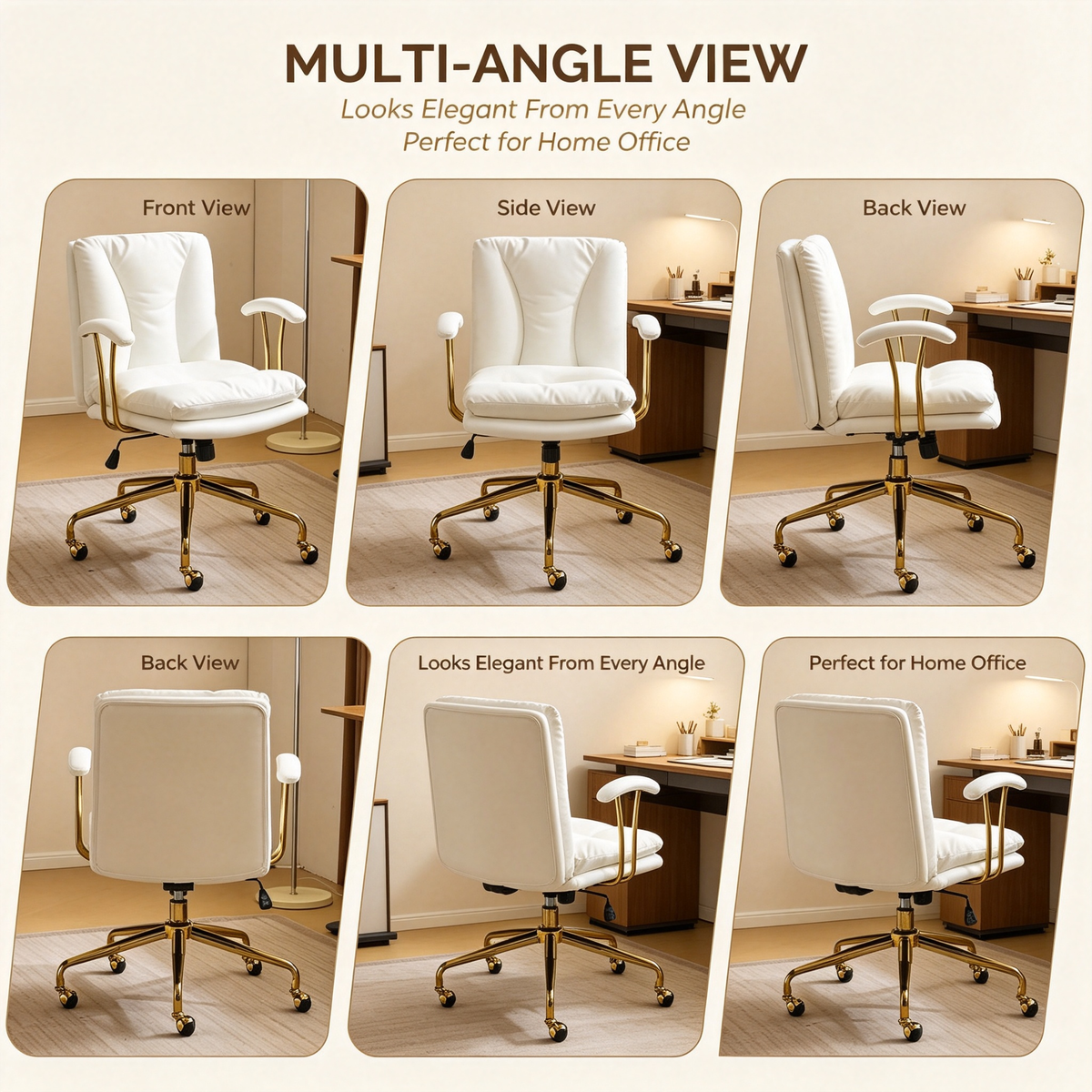 White PU Leather Office Chair with Gold Frame