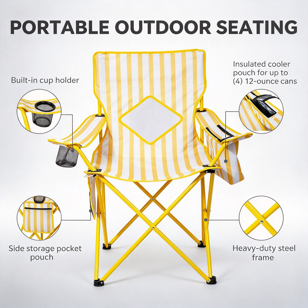 2-Pack Yellow Stripe Folding Chairs