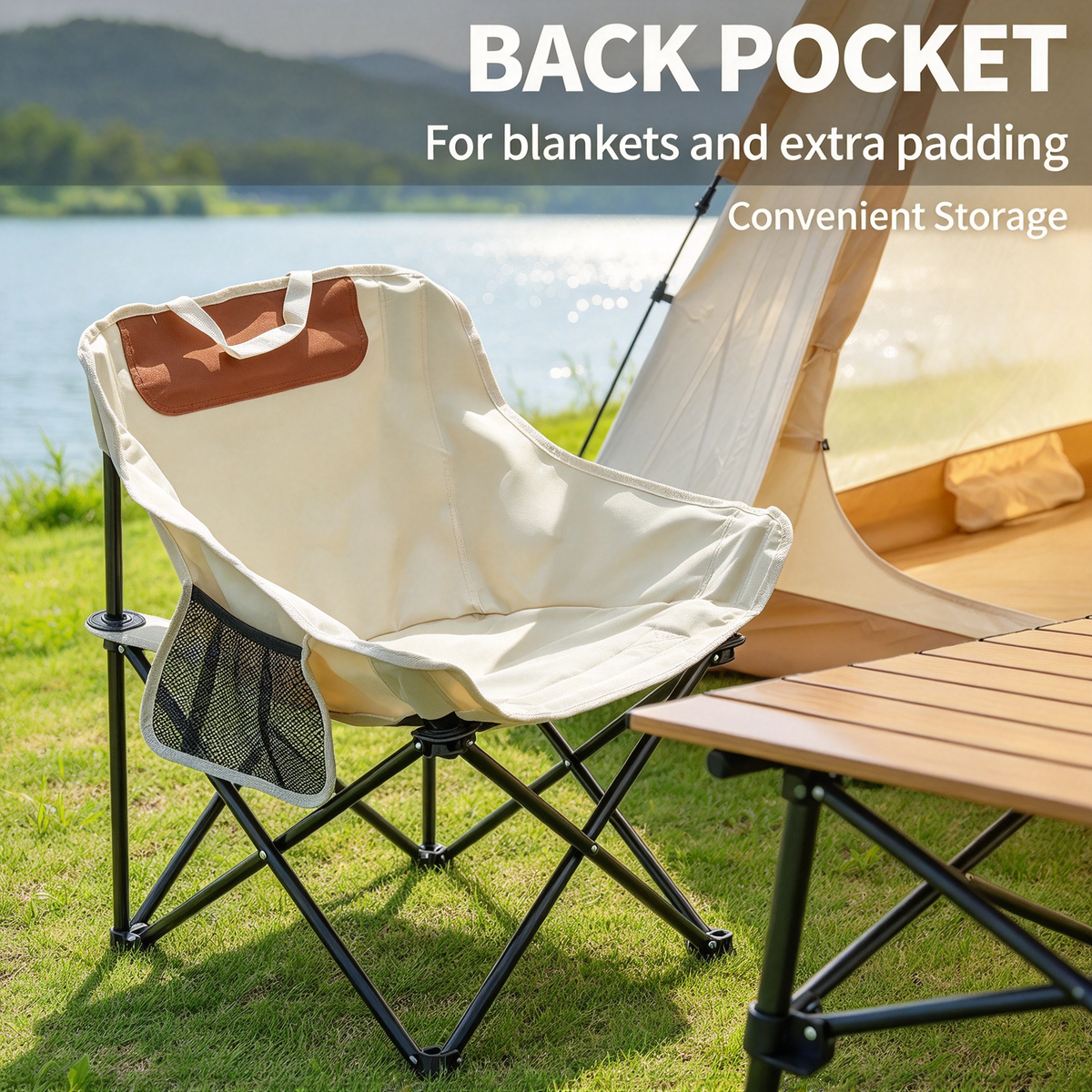 2-Pack Beige Folding Camp Chairs