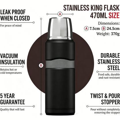 470ml Stainless Steel Vacuum Insulated Flask - Leak-Proof Travel Thermos