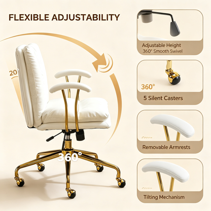 White PU Leather Office Chair with Gold Frame