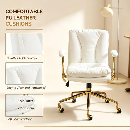 White PU Leather Office Chair with Gold Frame