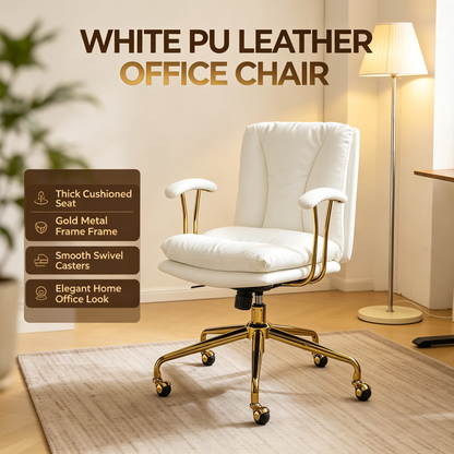 White PU Leather Office Chair with Gold Frame