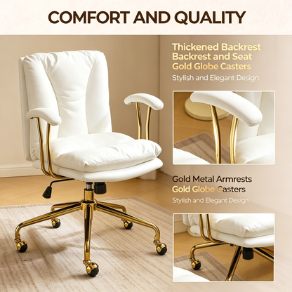 White PU Leather Office Chair with Gold Frame
