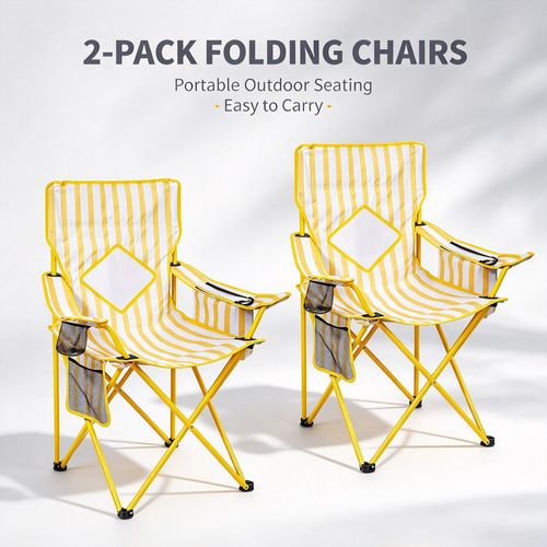 2-Pack Yellow Stripe Folding Chairs