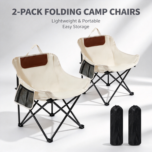 2-Pack Beige Folding Camp Chairs