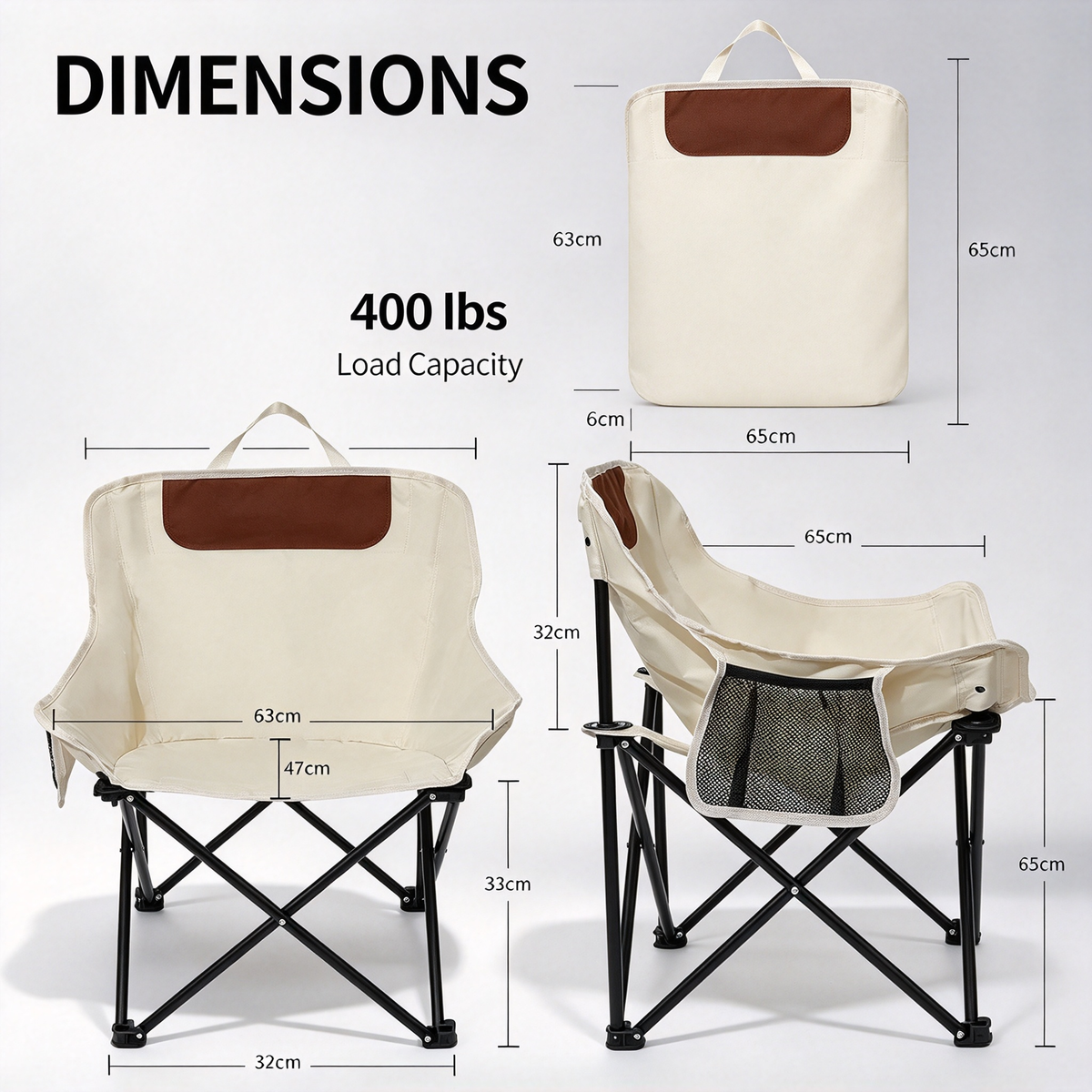 2-Pack Beige Folding Camp Chairs