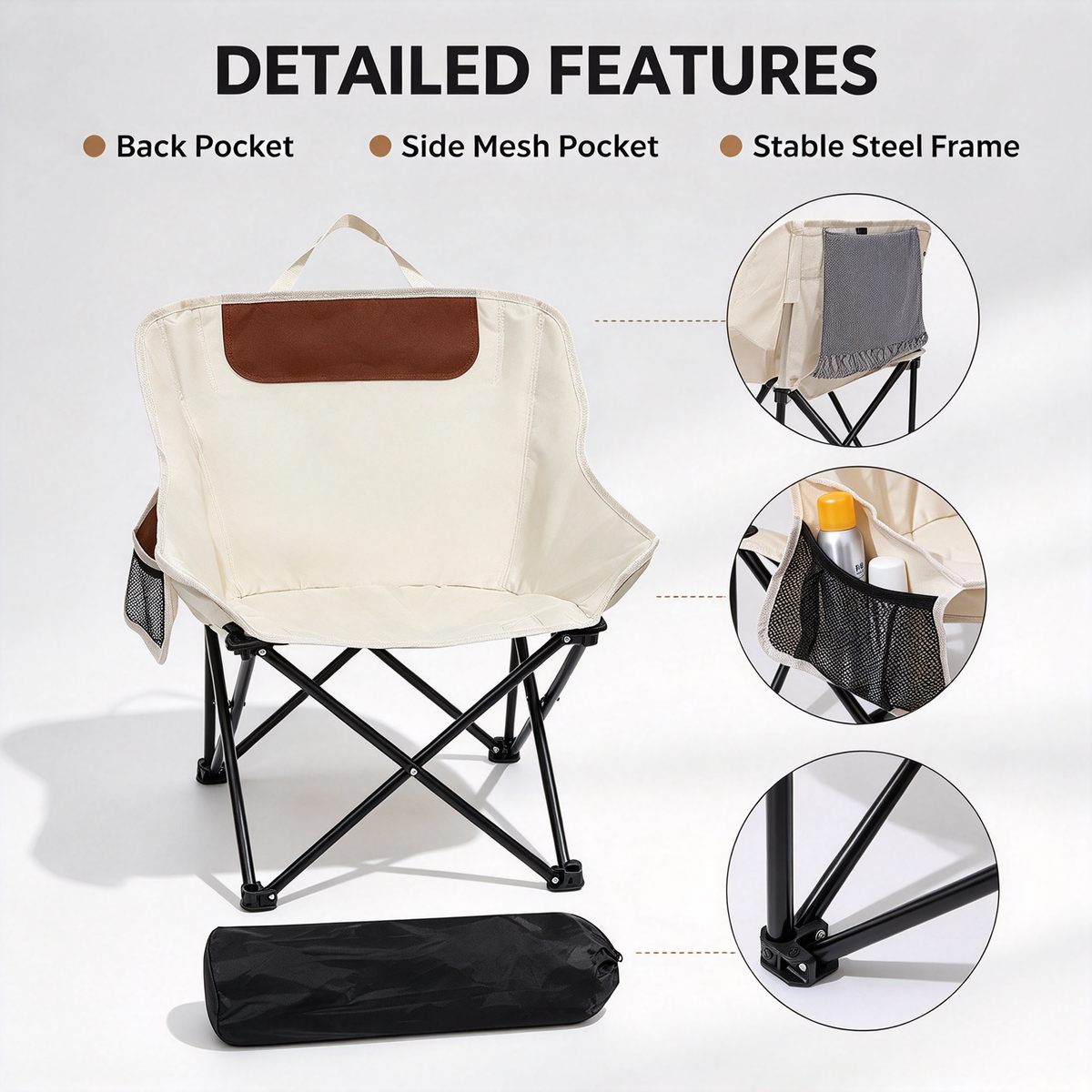 2-Pack Beige Folding Camp Chairs