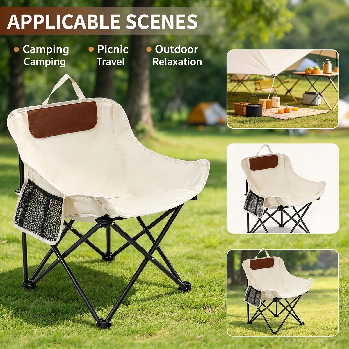 2-Pack Beige Folding Camp Chairs